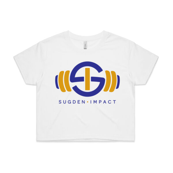 Women's Cropped Tee Blue & Gold Logo Black Writing Thumbnail